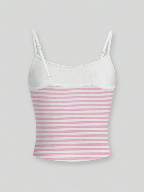 INAWLY Women's Pink And White Striped Camisole, Sleeveless Casual Spaghetti Strap Tank Top