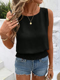 SHEIN LUNE Women's Casual Solid Color Sleeveless Crew Neck Spring/Summer Basic Cute Blouse Shirt