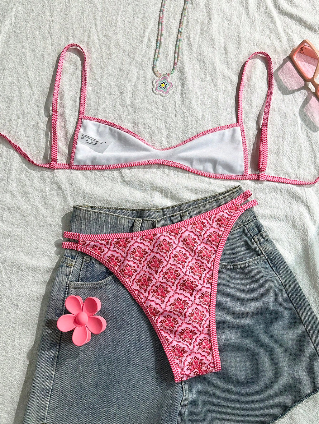 Swim Mod Women's Summer Spaghetti Strap Sexy Bikini Vacation Tights Casual Printed Random Two Pieces Swimsuit