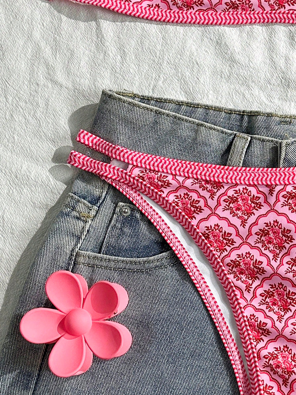 Swim Mod Women's Summer Spaghetti Strap Sexy Bikini Vacation Tights Casual Printed Random Two Pieces Swimsuit