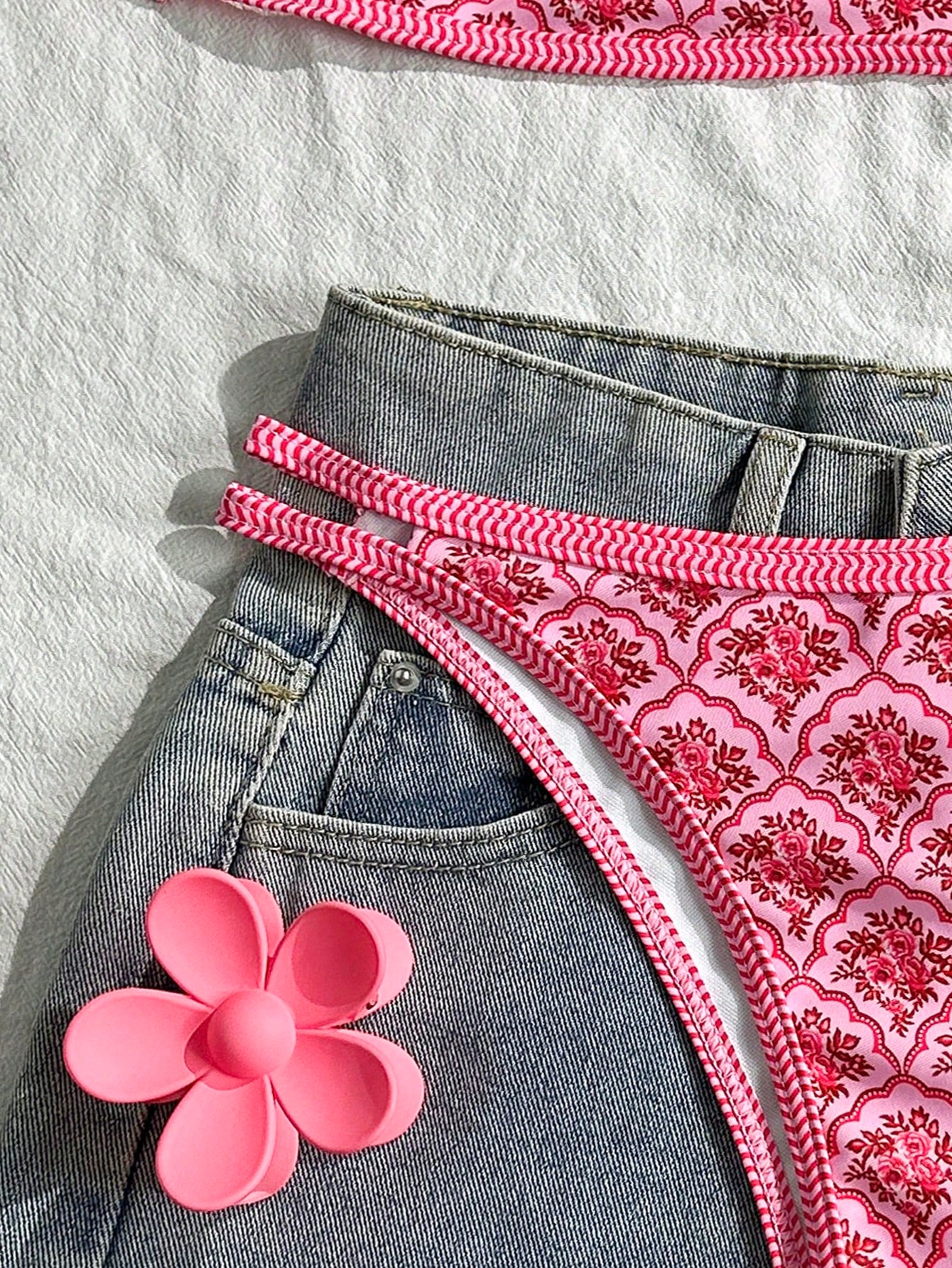 Swim Mod Women's Summer Spaghetti Strap Sexy Bikini Vacation Tights Casual Printed Random Two Pieces Swimsuit