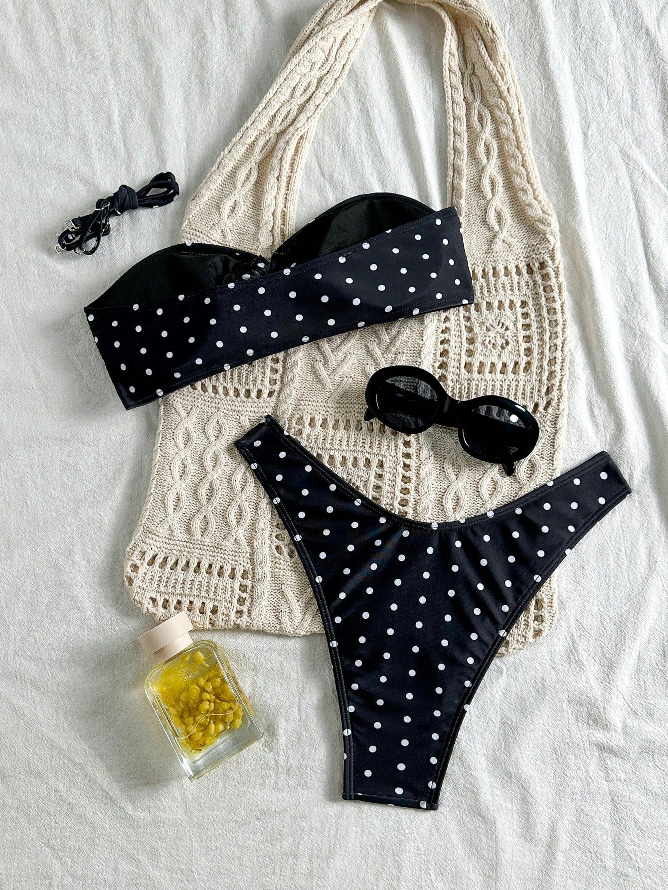 Swim Mod Women's Summer Black & White Dot Print Bikini Two Pieces Tight Sexy Beach Swimsuit