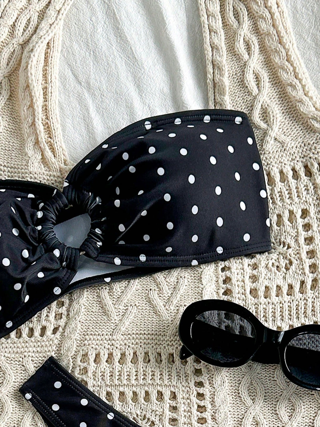 Swim Mod Women's Summer Black & White Dot Print Bikini Two Pieces Tight Sexy Beach Swimsuit