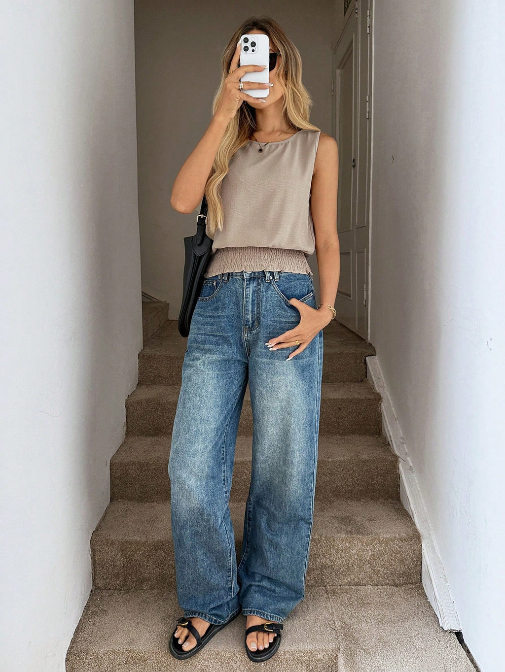 SHEIN LUNE Women's Casual Solid Color Sleeveless Crew Neck Spring/Summer Basic Cute Blouse Shirt