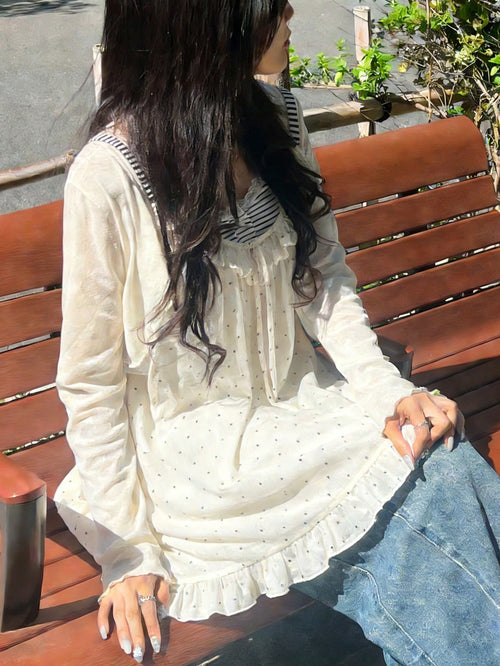 FRIFUL Women's Polka Dot Print Patchwork Ruffle Trim Loose Camisole